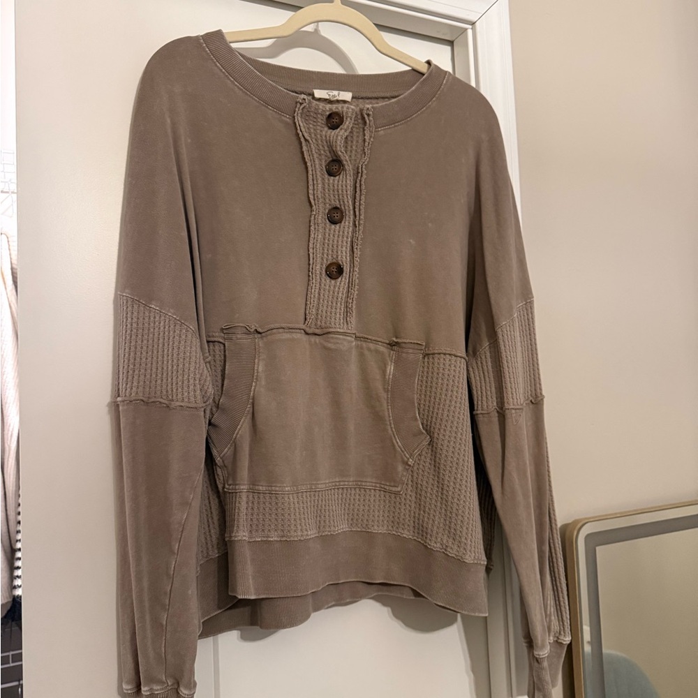 Easel Taupe Button-Up Sweatshirt